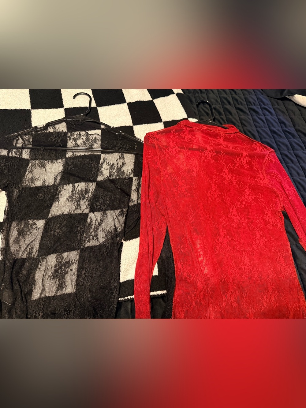 Red Lace Long-Sleeve Women's Top